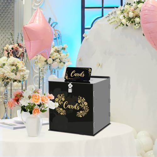 Caja de tarjetas de boda segura contra pérdidas, urna de acrílico grande con llave para sobres 4
