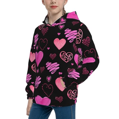 Red Watercolor Hearts Kid Hoodies Boys Sweatshirts Girls Pullover with Pocket2