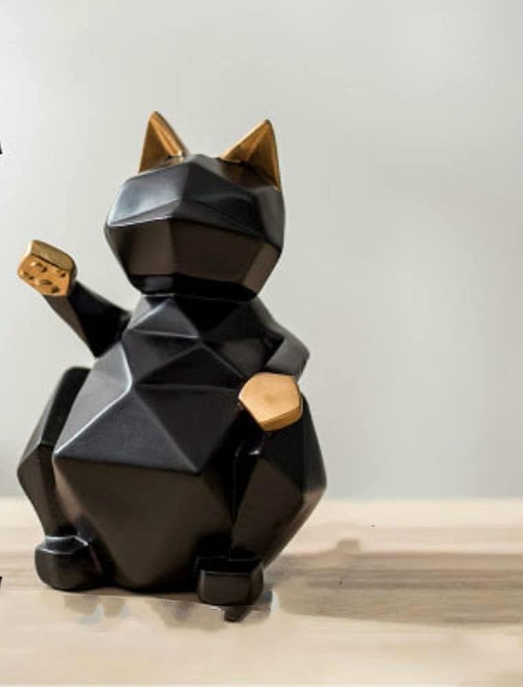 HZYDDDecorations, Geometric Lucky Cat Decorations, Cute Animal Figurines, Home Decorations, Children's Room Display Decorations, Crafts, Birthday Gifts (Color : Black-s)