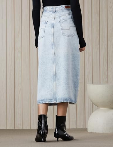 Image of Amazon Brand - Symbol Women's Cotton A-line Denim Skirt (High Rise | Midi Length) (Available in Plus Sizes)