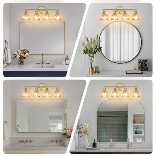 Image of Vintage Bathroom Light fixtures, Gold Vanity Lights, ETL Certified