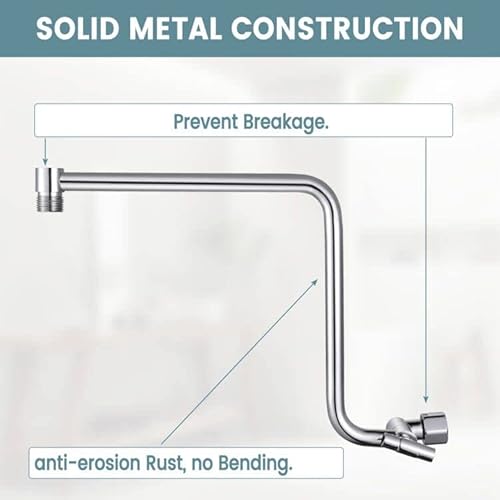 Metal Shower Head Extension Arm, Ydmeet 12" Brass Adjustable Extender, Standard 1/2", Raise Or Lower Rain And Fixed Shower Head, Adjustment Of Height/Angle Extension Arm Attachment, Polished Chrome #TOP4