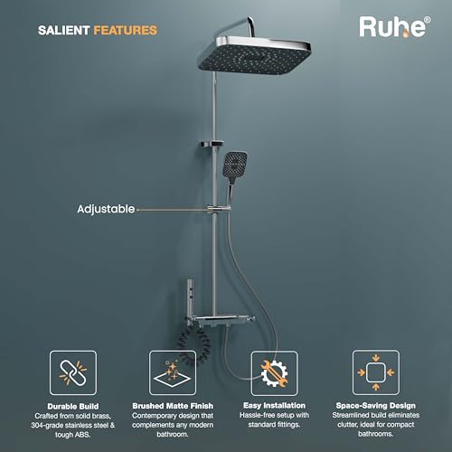 Image of Ruhe Ripple Smart Shower Panel Set, 4-in-1 Multi Flow Functions, Piano Button Shower Panel System Chrome Finish, Includes Overhead Shower, 3-Flow Hand Shower and Dual Mode Water Spray Health Faucet