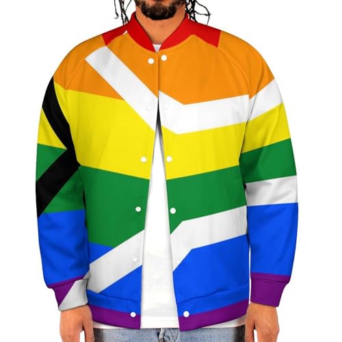 Gay Flag of South Africa LGBT Men's Varsity Jacket Baseball Bomber Windbreaker Sport Coat with Pocket