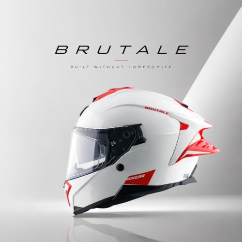 Image of Axor Brutale Corsa Helmet - Dual Spoiler | ECE 22.06, ISI & DOT Certified | Race-Ready Fit with D-Ring & UV-Protected Visor-White Red, Size:M