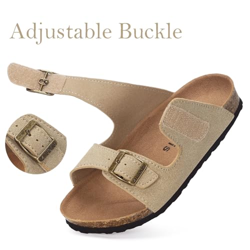 Image of ZUSERIS Kids Toddler Sandals Boys Girls Summer Slides | Soft Cork Footbed, Non-slip,Adjustable Straps,Comfort Suede Leather,Lightweight