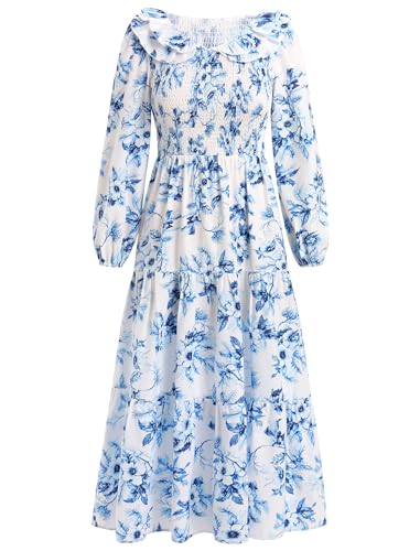 AWIBMK Mommy and Me Floral Dresses Boho Flowy Long Sleee Smocked Tiered Spring Fall Mother Daughter Matching Dresses2