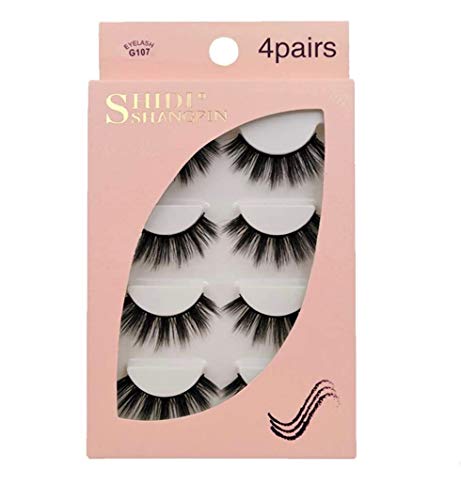 False Eyelashes, 3D Faux Mink False Lashes Reusable Long Thick Eyelashes for Makeup Eyelashes Extension, 4 Pairs Hand-made Dramatic Fake Eye Lashes (G107)