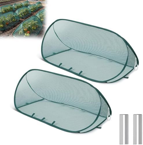Pop Up Mesh Plant Cover, Foldable Garden Fruit Cages, Portable Plant Protection Tent with 12 Ground Pegs, Garden Insect Netting for Vegetable Strawberry Flower (2, Green)