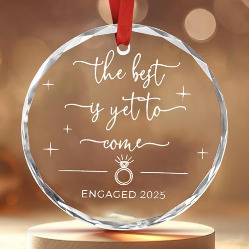 Engagement Gifts for Couples - Glass Christmas Ornament, Personalized Gifts for Newly Engaged Couples, Happy Engagement Ideas for Her, Bride to Be - Engaged for Her, Friends