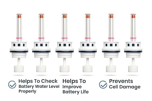 Image of Luminous, Microtek and Livfast Compatible [Not for Exide Batteries] Inverter Battery Water Level Float Indicator Cap Set with Fumes Filtration - 1 Set of 6 Pieces for 1 Battery (White) (White)