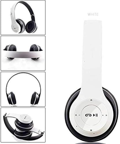 Image of Wireless Bluetooth Headphones with AUX Support | Comfortable Ear Pads | Over-Ear Foldable Headset with Mic | Compatible with Mobile, Laptop, Tablet-White