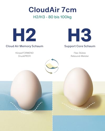 Newentor® Matratzen Topper 90x200cm H2 H3, Matratzentopper 90x200 Schlafsofa Bett Gelschaum, Mattress Topper...