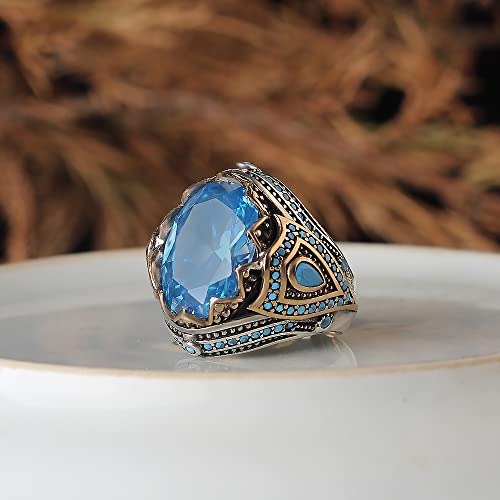 925 Sterling Silver Men's Ring Geniune Blue Topaz Gem Stone Men Silver Ring, Handmade Blue Topaz Stone Silver Ring For Men, Blue Stone Silver Ring, Gift For Him, Boyfriend Gift, Gift For Men #TOP1