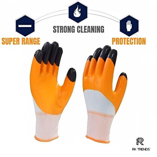 Image of Nitrile Coated Safety Gloves, Heavy Duty, Multipurpose (Pack of 48 Pairs, Orange - Black)