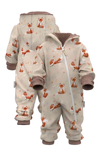 Fuchs & Kiwi Softshelloverall Baby mit Kapuze – Regenoverall mit Fleece gefüttert – Öko-Tex, Hautfreundlich – Handmade in Berlin – Softshellanzug Kinder – Frühling (Fuchsi Creme, 74-80)