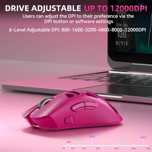 Image of Aula SC620 Wireless Gaming Mouse, Tri-Mode 2.4GHz /USB-C /BT5.3 Computer Mouse with 12000 DPI, Programmable Macro Gamer Mouse with Rapid Fire Key, RGB Light Gaming Mice for PC /Laptop /Mac(Hot Pink)