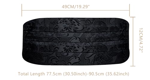 Image of YOHOWA Men Cummerbund Bow Tie Set Silk Paisley Formal Pre-Tied Bowtie Pocket Square Cufflinks Wedding Party Prom