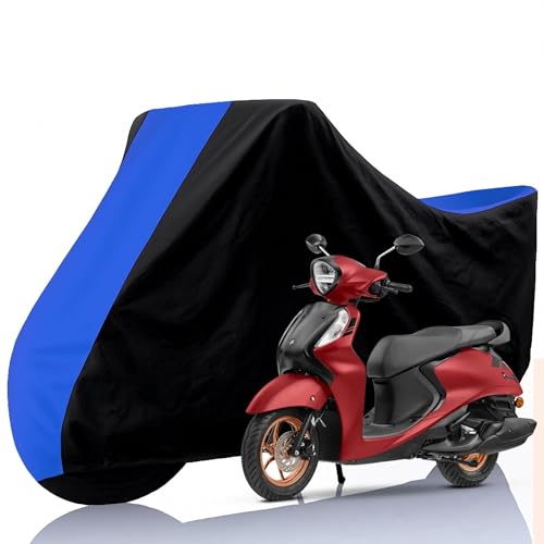 Image of All Weather Protection Two Wheeler Cover for Yamaha Fascino 125, Scooter & Scooty | Anti Dust, 100% Water Resistance, Heat Resistant, UV Proof - Triple Stitched | Black Top Royal Blue