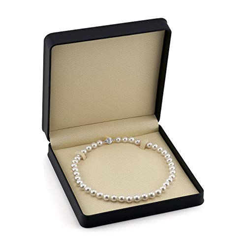 The Pearl Source 7-8Mm Aaa Quality Round White Freshwater Cultured Pearl Necklace For Women With Magnetic Clasp In 20" Matinee Length #TOP3