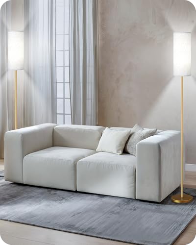 Image of Set of 2 Dimmable Floor Lamps for Living Room with 2 Remotes and Foot Switch, Modern Standing Tall Lamp, Corner Lamp for Bedroom, Bulb Included, 3000K-6500K, Beige and Gold DE06LDP205W1