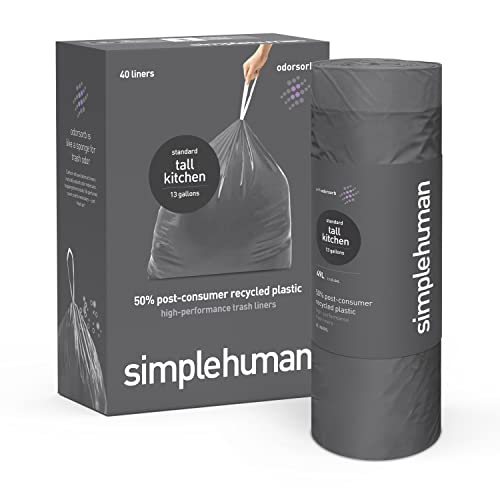 Image of simplehuman 50% Post-Consumer Recycled Odorsorb Tall Kitchen Drawstring Trash Bags, 13 Gal, 40 Count