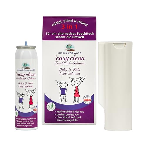 maxxiclean world – easy clean Popo Schaum für Babys - Ersetz bis 300 Feuchttücher Baby - für die empfindliche Babyhaut - Spender und 100ml Feuchttuchschaum - Babypflegeset - Alternative Baby Tücher