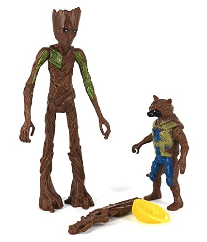 Grout and Rockeet Raccoun Action Figure Super Hero| Hero of Galaxy Squad | Super War Action Hero Grout with Movable Parts | Full Gang of Hero Figure with Detachable Parts , LED Light at Centre & Arms