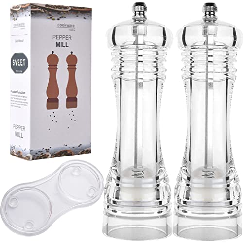 Moulin à poivre transparent rechargeable réglable en acrylique transparent de 10,2 à 20,3 cm avec rotor en céramique pour cuisine, ustensiles de cuisine (20,3 cm) Cover