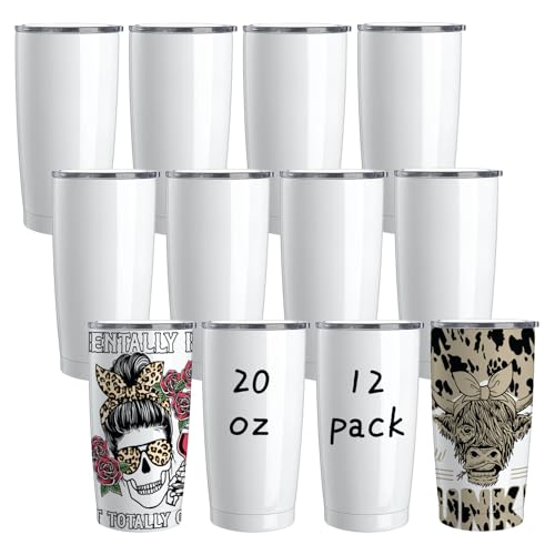 Lilsofee 12 Pack 20 oz Sublimation Tumblers with Lids and Straw