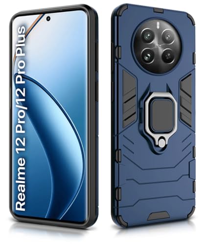 Image of WOW IMAGINE Shock Proof Back Case Mobile Cover for Realme 12 Pro 5G | Realme 12 Pro Plus 5G | P1 Pro 5G | Back Cover Case (Tough Armor | Hybrid PC + TPU | Ring Holder & in-Built Kickstand | Blue)