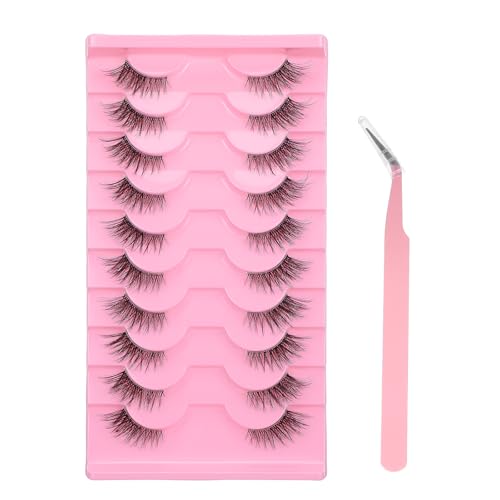 Gjinxi 10 Pairs Half Eyelashes Natural Half Lashes with Tweezers, Cat Eyelash Natural Fluffy Eyelash...