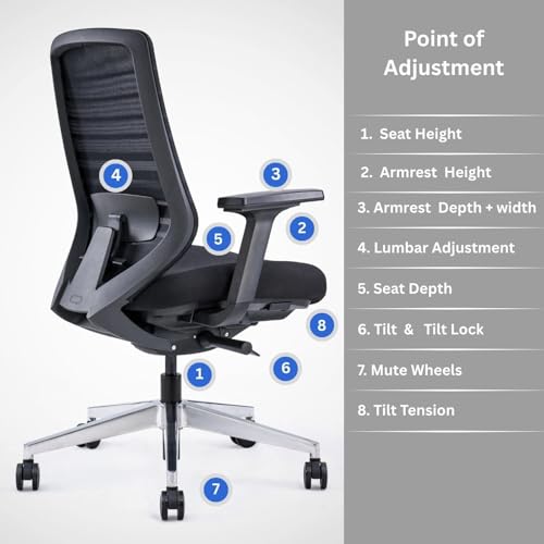 Image of Model 11 Ergonomic Chair with Headrest | Italian Donati Tilt, Breathable Mesh, Seat Depth, Lumbar & Tension Adjustment | Adjustable Armrests & WFH Chair | Contrast | Nylon | 7-Year Warranty