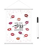 WATINC 2Pcs Kiss The Miss Goodbye Signature Hanging Poster with Black Color Pen, Wedding Signature Poster Bride to Be Guest Book Message Card, Bridal Shower Bachelorette Party Games Picture Decoration