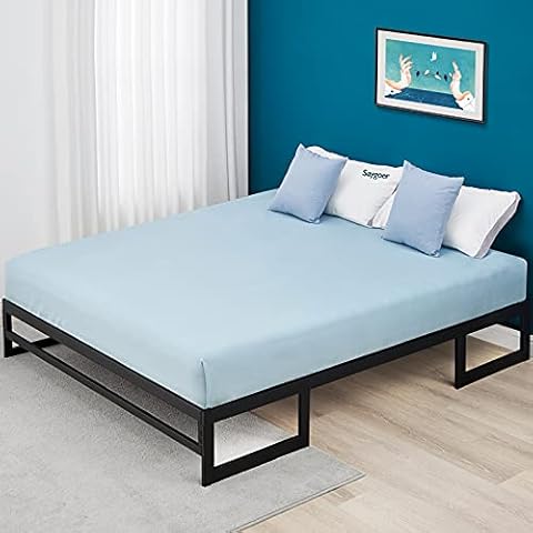 SAYGOER Double Bed Frame Base 31.5cm Metal Platform Mattress Foundation Frames No Box Spring Needed Heavy Duty Steel Slat Support Underbed Storage Space Noise Free Non-Slip Easy Assembly, 191x137cm Cover