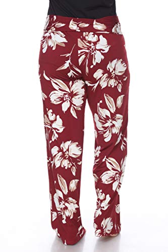 white mark Women's Super Soft Wideleg Lounge Floral High Waist Stretch Palazzo Pants Red4