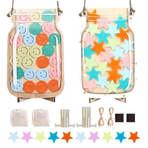 2 Pack Magnetic Reward Jar, Classroom Reward Jar:Incentive Magnetic Reward Jar for Boys and Girls, Classroom Behavior Management Tools, Star Jar Reward System for Classroom and Home 1 (Smile+Star)