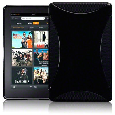 AMAZON KINDLE FIRE TPU GEL SKIN CASE - SOLID BLACK, MICROFIBRE CLEANING CLOTH