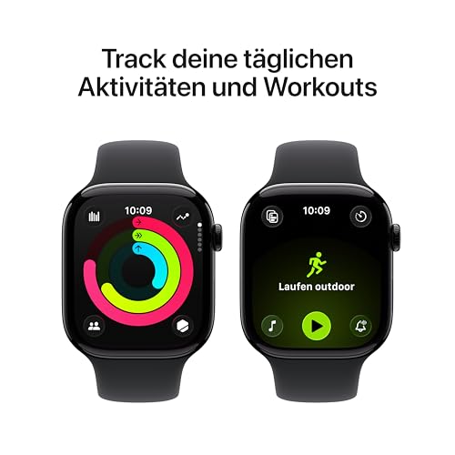 Apple Watch Series 11 GPS 46 mm Smartwatch mit Aluminiumgehäuse in Diamantschwarz und Sportarmband in Schwarz (S/M). Schlafindex… – Ansicht 3