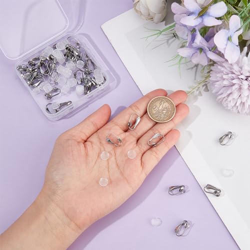 SOFPLATE 1 Box 40Pcs Silver Earring Converter Clip on Earrings Converter Stainless Steel Earring Clips with Comfort Plastic Pads Clip Earring Findings for jewellery Making Supplies DIY Craft Beginner - Image 3