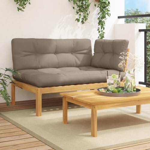 Image of Outdoor Patio Sofa Taupe 14.3 x 20.6 x 10.7 in Solid Acacia Wood Sectional Couch with Soft Cushions Modern Slatted Design for Garden Balcony Poolside
