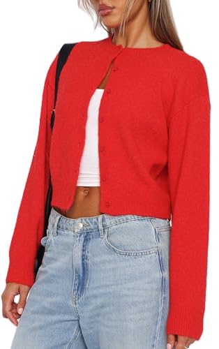 NUFIWI Women Y2k Knit Crop Cardigan Button Down Open Front Lightweight Shrug Sweater Long Sleeve Knitted Cropped Outwear