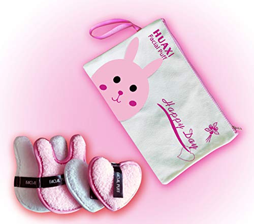 HUAXI Reusable makeup remover pads With Canvas bag for Storage,Washable Face Cleaning Cloths,Facial Make Up Removal Wipes,makeup remover cloth, Heart, facial puff rabbit