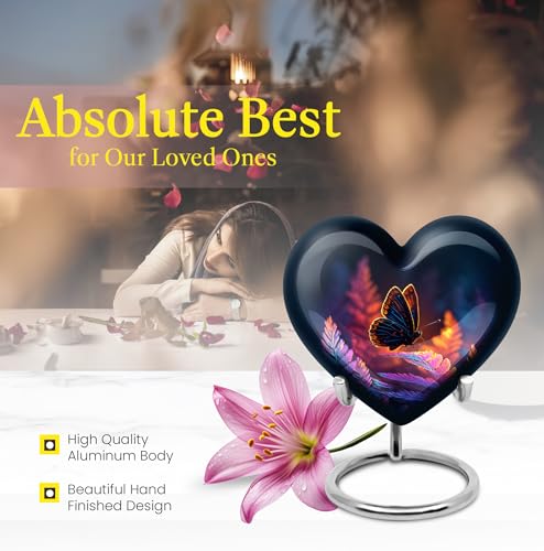 Image of Butterfly Urn - Small Keepsake Funeral Urn for Adult Ashes Women - Large Burial Urns for Mom & Dad - Combo of 8 Inch & 3 Inch