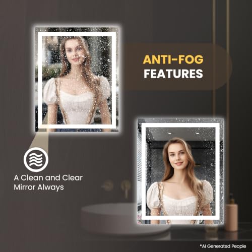 Image of LOAAO 28 inchX36 inch LED Bathroom Mirror with Lights, Anti-Fog, Dimmable, Backlit + Front Lit, Lighted Bathroom Vanity Mirror for Wall, Memory Function, Tempered Glass, ETL Listed