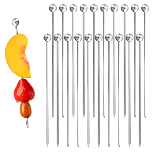 Menibeuty 20x Pique Aperitif, 11cm Brochettes à Cocktail en Acier Inoxydable Pique-Fête Réutilisable, pour Amuse-Gueules Fruits Cocktail Hamburgers