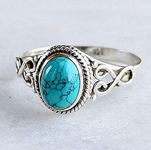 Greendou Fashion Jewelry Genuine Women's 925 Sterling Silver Ring Oval Cut Natural Bohemia Turquoise Jewelry Birthday Proposal Hollow Engagement Party Band Rings Size 6-10 (9)