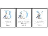 Religious Christian Baby Boy Room Decor - Baby Boy Nursery Decor - Boys Wall Art - Scripture Wall Art - Bible Verses Wall Decor - Baby Shower Gifts - Toddler Boys Bedroom - Blue Peter Rabbit Decor