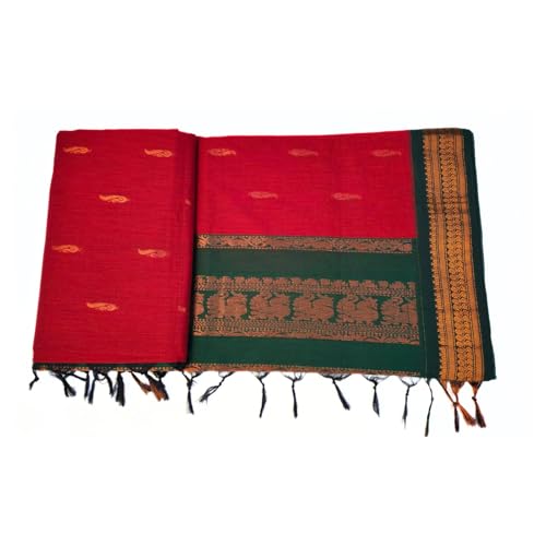 Image of Pure Kalyani Cotton Saree | Zari Border & Blouse Piece - Lata Gadwal Design | Traditional Saree