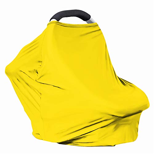 Image of Solid Color Car Seat Nursing Breastfeeding Cover, Multi Use Cover Cozy Carseat Canopy Cover, Infant Babies Stroller Cover,Ultra Soft Stretchy Nurse Gifts Yellow Breastfeeding Cover